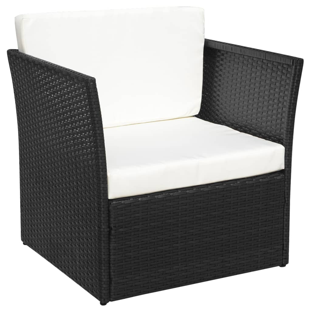 Gartensessel mit Fusshocker Poly Rattan Schwarz